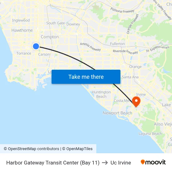 Harbor Gateway Transit Center (Bay 11) to Uc Irvine map