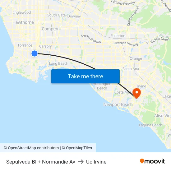 Sepulveda Bl + Normandie Av to Uc Irvine map