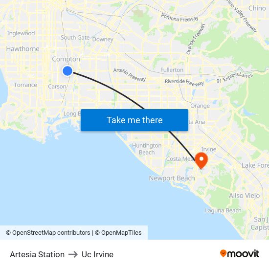 Artesia Station to Uc Irvine map