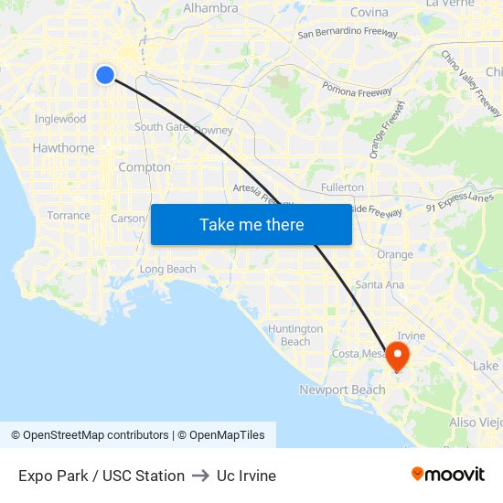 Expo Park / USC Station to Uc Irvine map