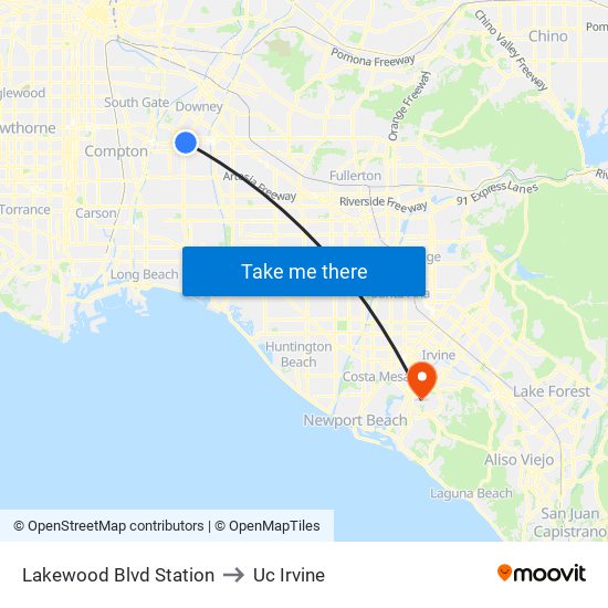 Lakewood Blvd Station to Uc Irvine map
