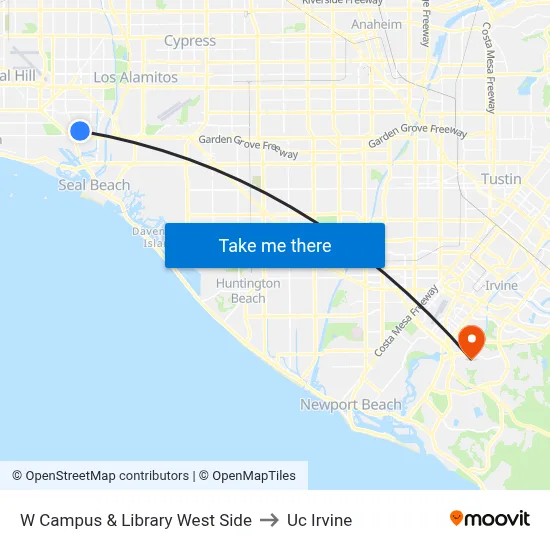 W Campus & Library West Side to Uc Irvine map