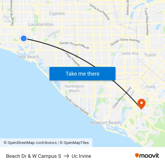 Beach Dr & W Campus S to Uc Irvine map