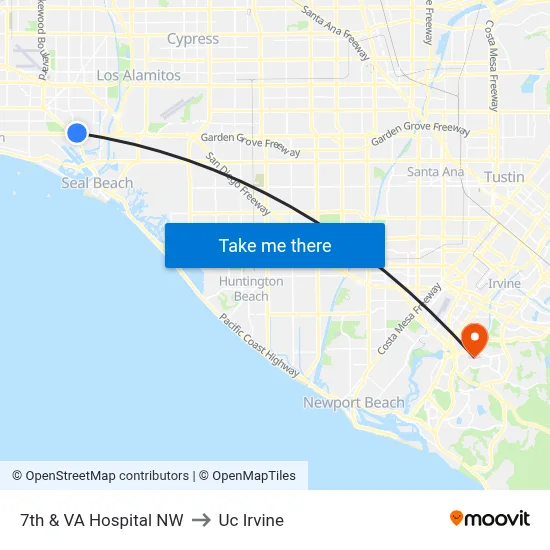7th & VA Hospital NW to Uc Irvine map