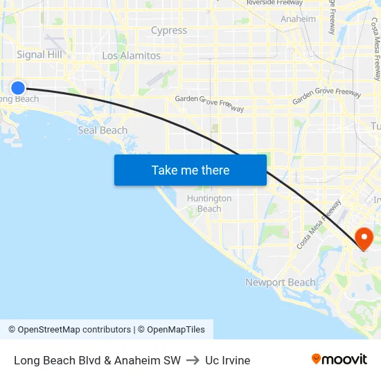Long Beach Blvd & Anaheim SW to Uc Irvine map