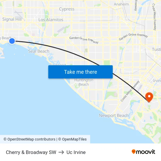 Cherry & Broadway SW to Uc Irvine map