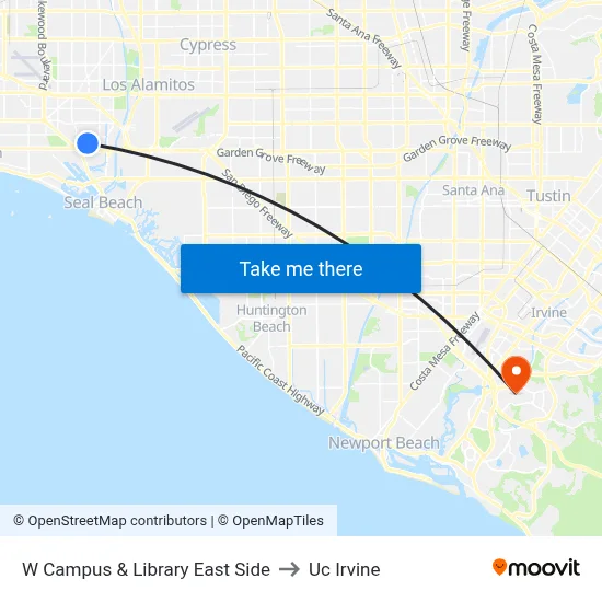 W Campus & Library East Side to Uc Irvine map