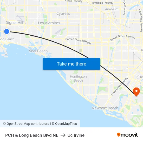 PCH & Long Beach Blvd NE to Uc Irvine map