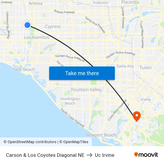 Carson & Los Coyotes Diagonal NE to Uc Irvine map