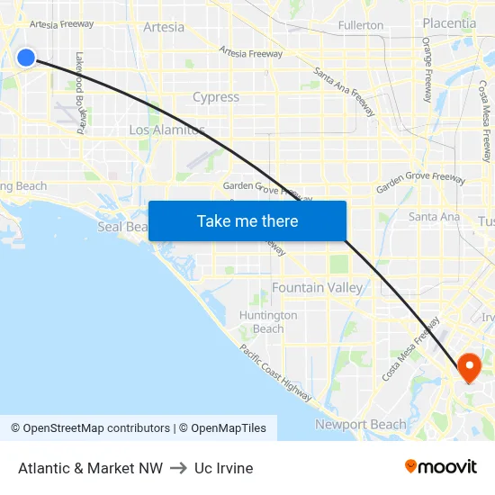 Atlantic & Market NW to Uc Irvine map