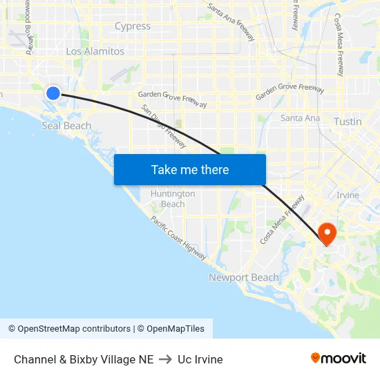Channel & Bixby Village NE to Uc Irvine map
