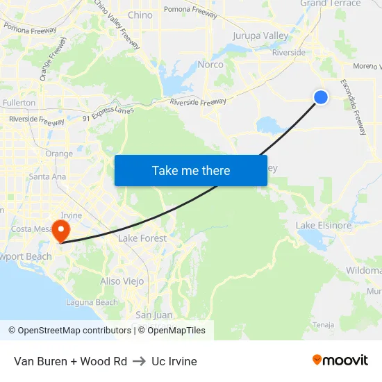 Van Buren + Wood Rd to Uc Irvine map