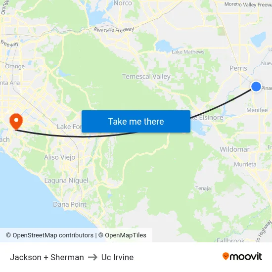 Jackson + Sherman to Uc Irvine map