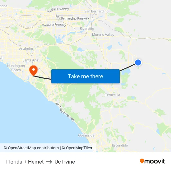Florida + Hemet to Uc Irvine map
