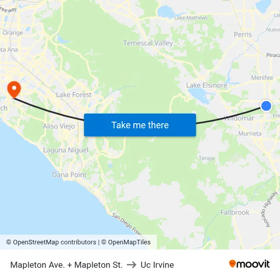 Mapleton Ave. + Mapleton St. to Uc Irvine map