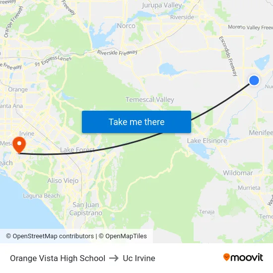 Orange Vista High School to Uc Irvine map