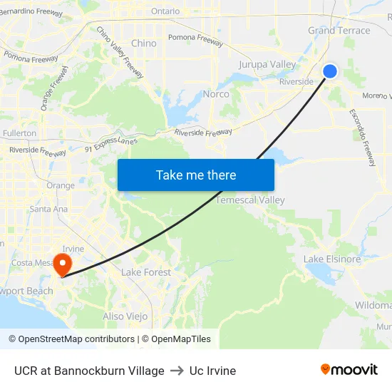 UCR at Bannockburn Village to Uc Irvine map