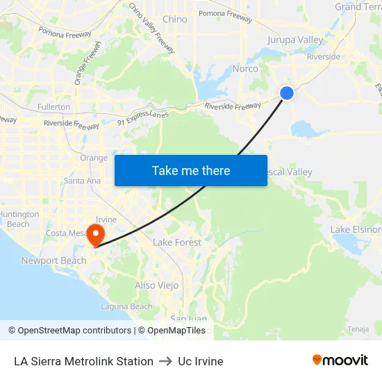 LA Sierra Metrolink Station to Uc Irvine map
