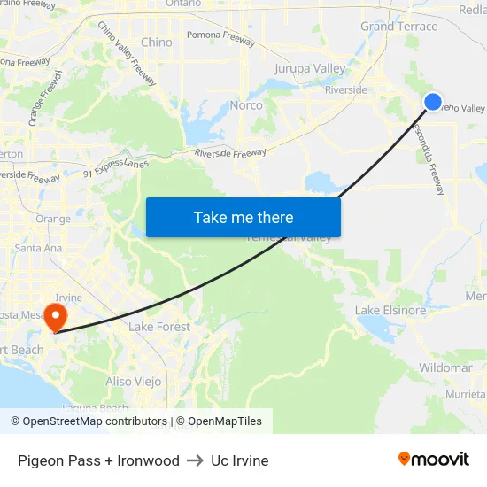 Pigeon Pass + Ironwood to Uc Irvine map