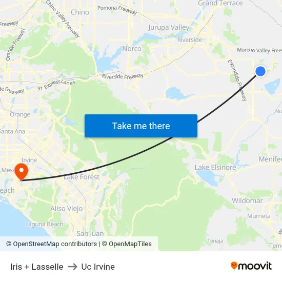 Iris + Lasselle to Uc Irvine map