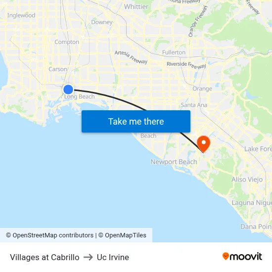 Villages at Cabrillo to Uc Irvine map