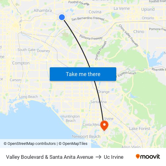 Valley Boulevard & Santa Anita Avenue to Uc Irvine map