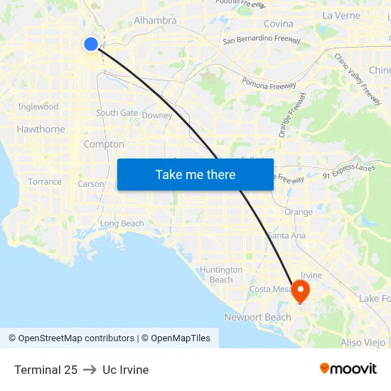 Terminal 25 to Uc Irvine map