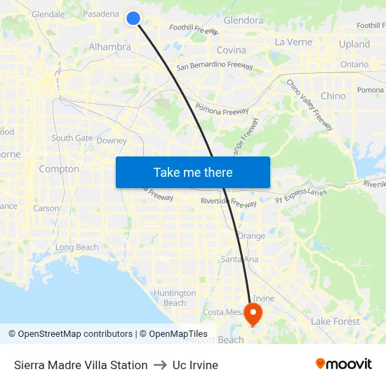 Sierra Madre Villa Station to Uc Irvine map