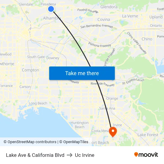 Lake Ave & California Blvd to Uc Irvine map