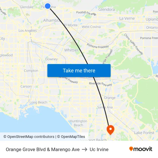 Orange Grove Blvd & Marengo Ave to Uc Irvine map