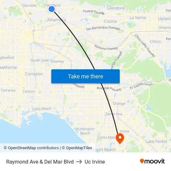 Raymond Ave & Del Mar Blvd to Uc Irvine map