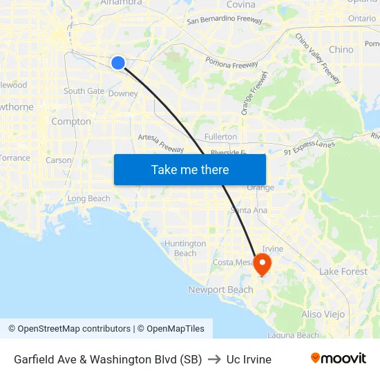Garfield Ave & Washington Blvd (SB) to Uc Irvine map