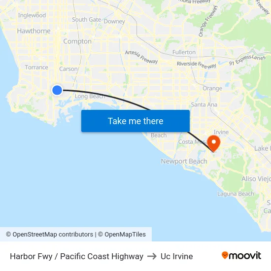 Harbor Fwy / Pacific Coast Highway to Uc Irvine map