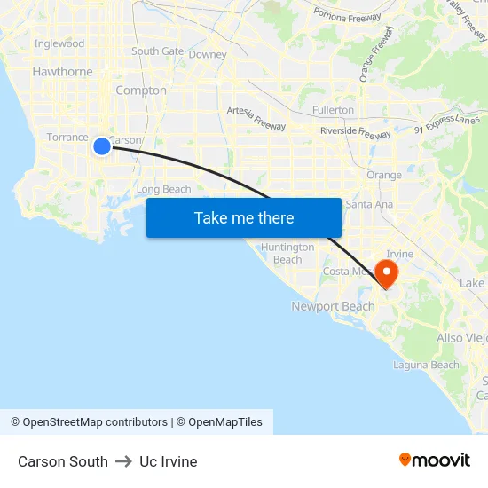 Carson South to Uc Irvine map