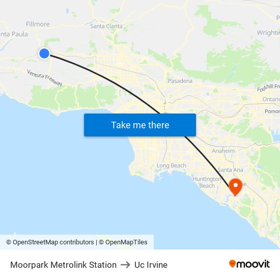 Moorpark Metrolink Station to Uc Irvine map