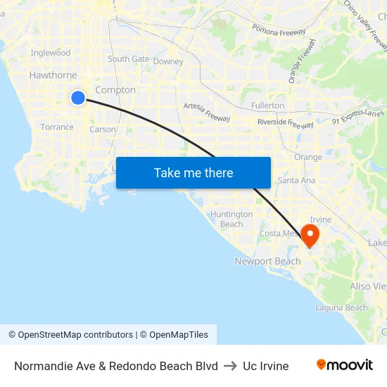 Normandie Ave & Redondo Beach Blvd to Uc Irvine map