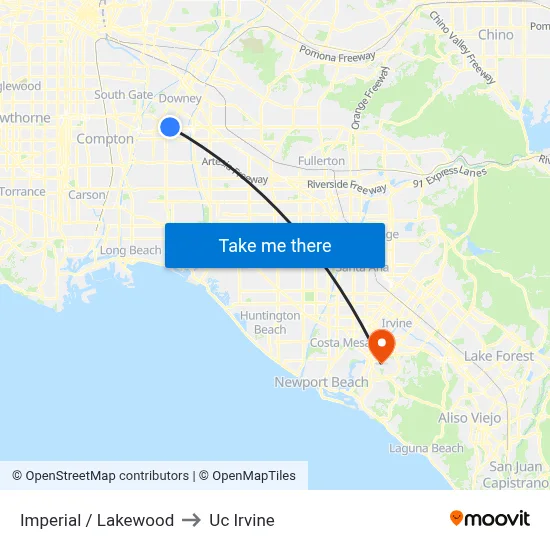 Imperial / Lakewood to Uc Irvine map
