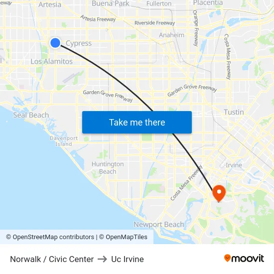 Norwalk / Civic Center to Uc Irvine map