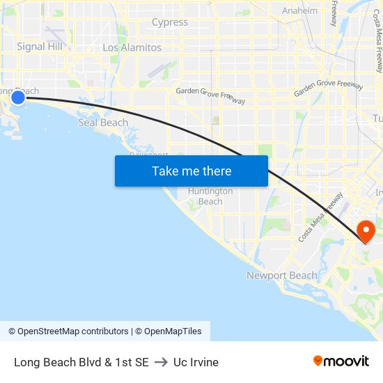 Long Beach Blvd & 1st SE to Uc Irvine map