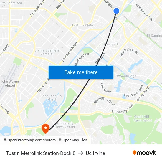 Tustin Metrolink Station-Dock 8 to Uc Irvine map