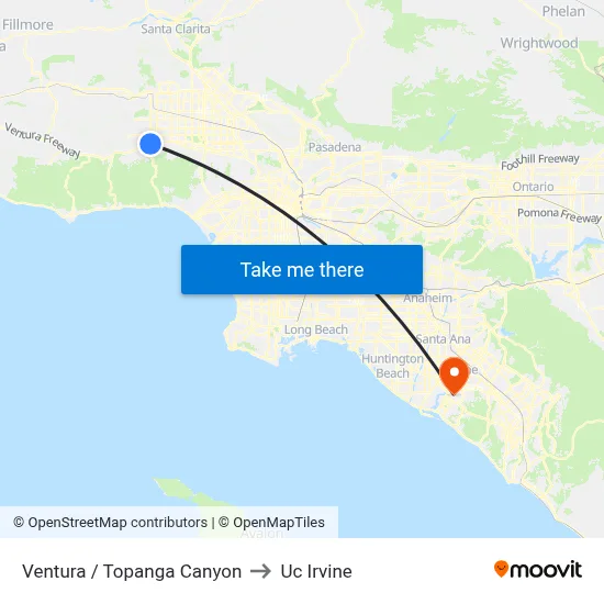 Ventura / Topanga Canyon to Uc Irvine map