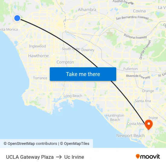 UCLA Gateway Plaza to Uc Irvine map