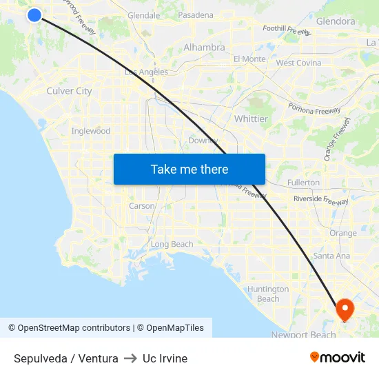 Sepulveda / Ventura to Uc Irvine map