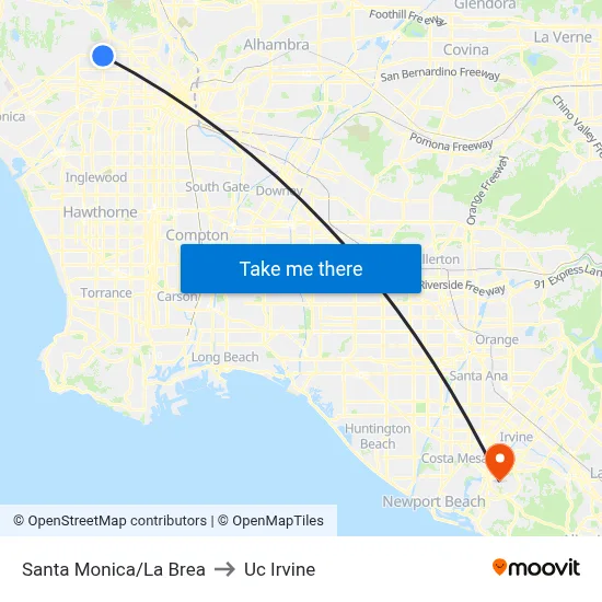 Santa Monica/La Brea to Uc Irvine map