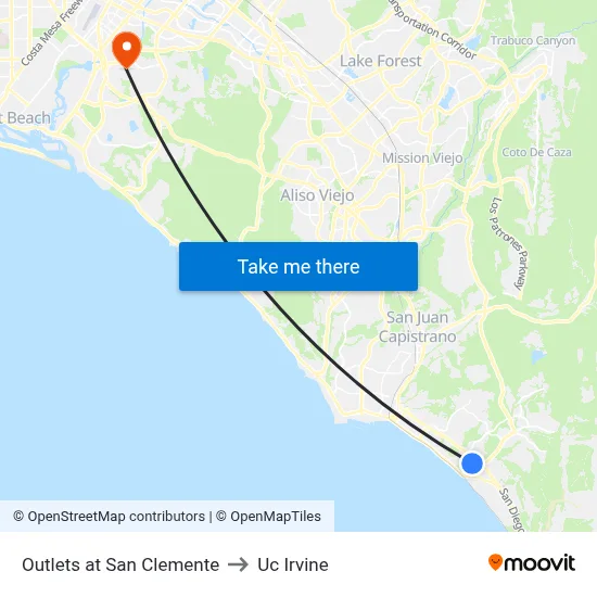 Outlets at San Clemente to Uc Irvine map