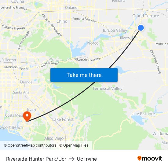 Riverside-Hunter Park/Ucr to Uc Irvine map