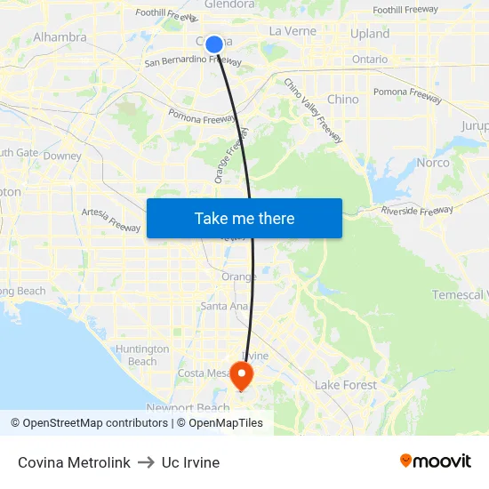 Covina Metrolink to Uc Irvine map