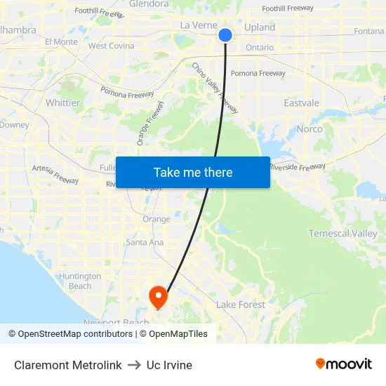 Claremont Metrolink to Uc Irvine map