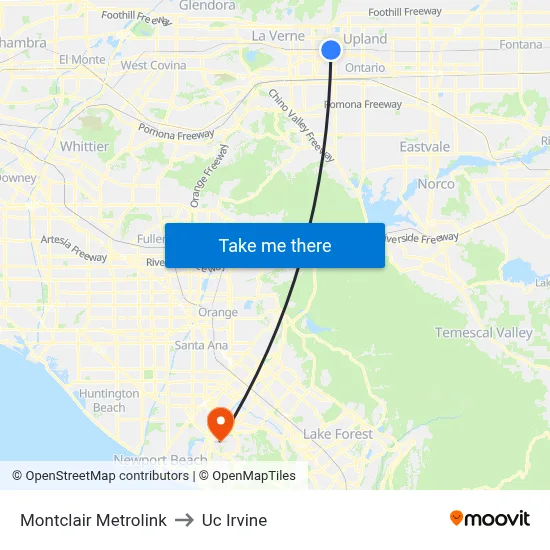 Montclair Metrolink to Uc Irvine map