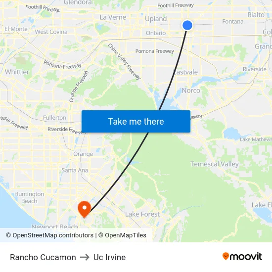 Rancho Cucamon to Uc Irvine map